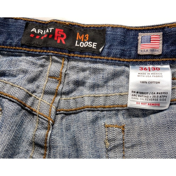 Ariat FR M3 Loose Jeans Men's 36x30 (35x28) Blue CAT2 Flame Resistant Workwear - Picture 6 of 13
